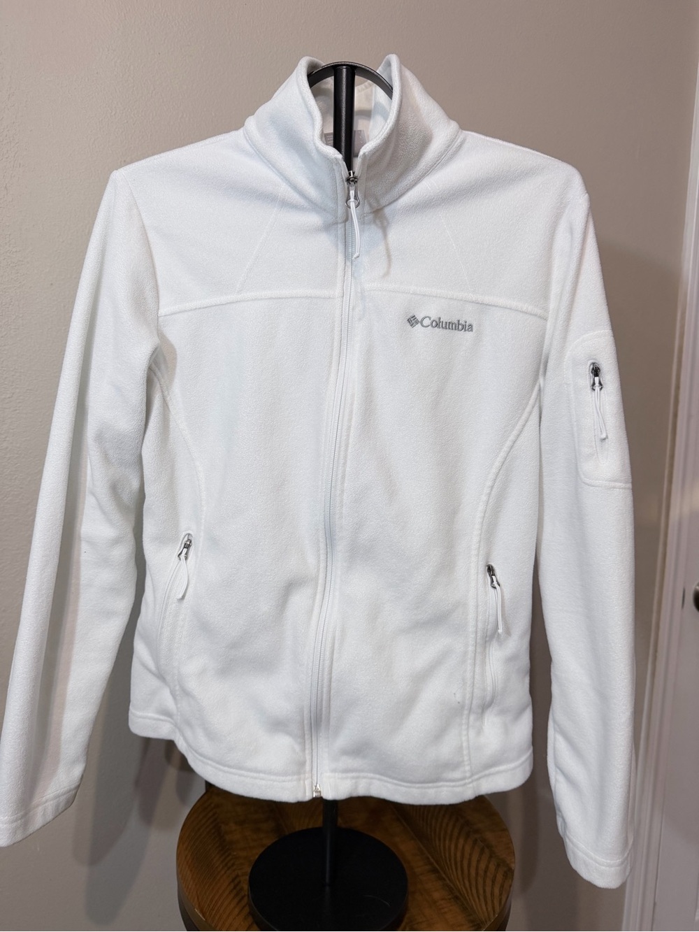 Columbia Women's White Full Zip Jacket Pockets Logo Long Sleeve Size L